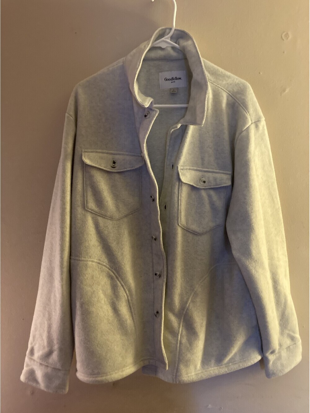 Goodfellow & Co Men's Long Sleeve Fleece Shirt Jacket Beige - size L